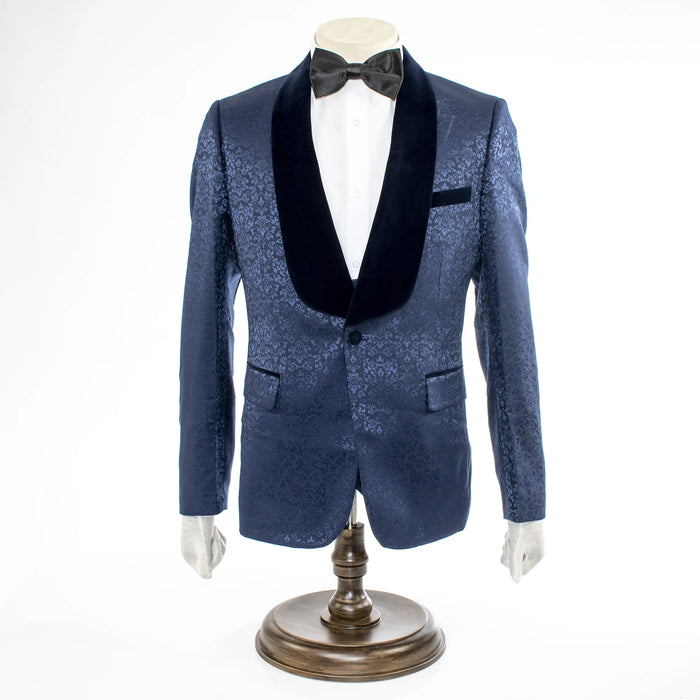Men's Navy Blue Slim-Fit 3-Piece Velvet Tuxedo