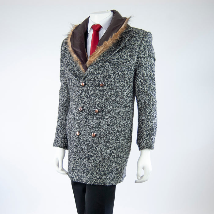 Gray Pebbled Wool Slim-Fit Overcoat