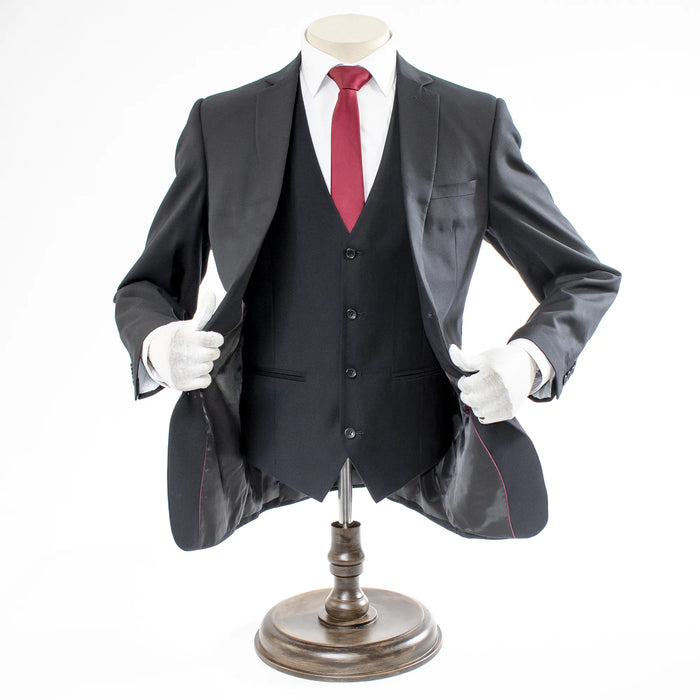 Black 3-Piece Slim-Fit Notch Lapel Suit