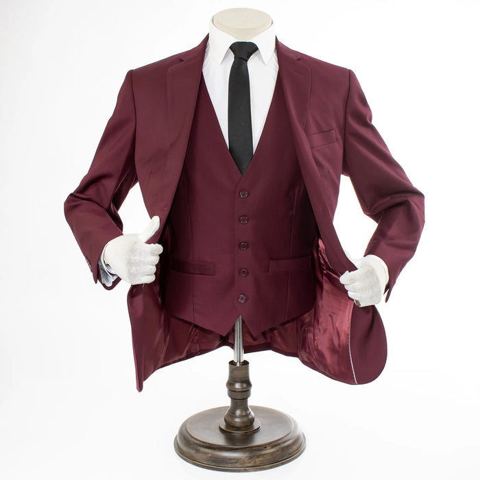 Men's Burgundy 3-Piece Suit And Vest