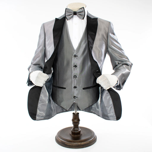 Men's Silver Sharkskin 3-Piece Tuxedo And Vest