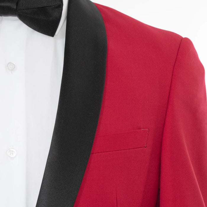 Men's Red Slim-Fit Tuxedo With Satin Shawl Lapels