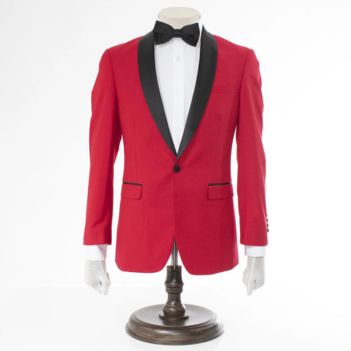 Men's Red Slim-Fit Tuxedo With Satin Shawl Lapels