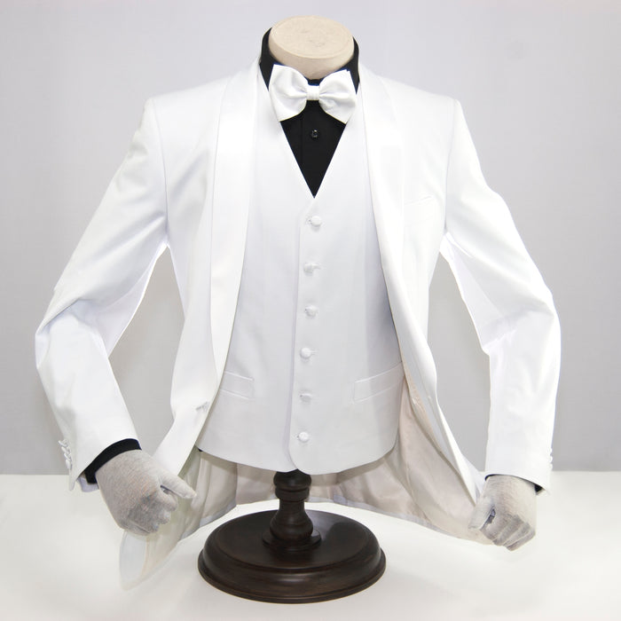 White 3-Piece Tailored-Fit Tuxedo with Shawl Lapel