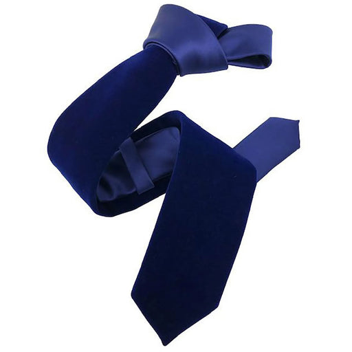 Men's Blue Velvet Necktie And Handkerchief