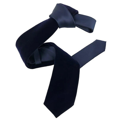 Men's Navy Blue Velvet Necktie And Handkerchief