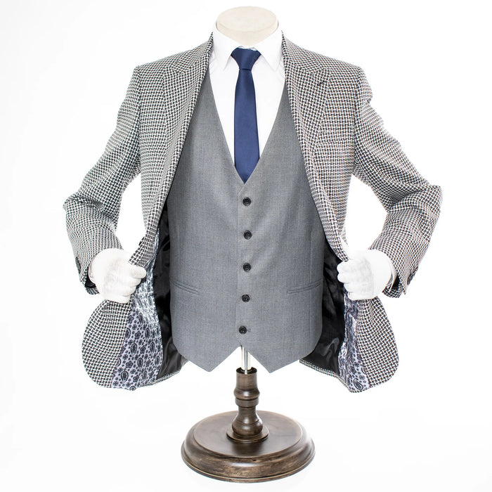 Black Weave Pattern 3-Piece Tailored-Fit Suit