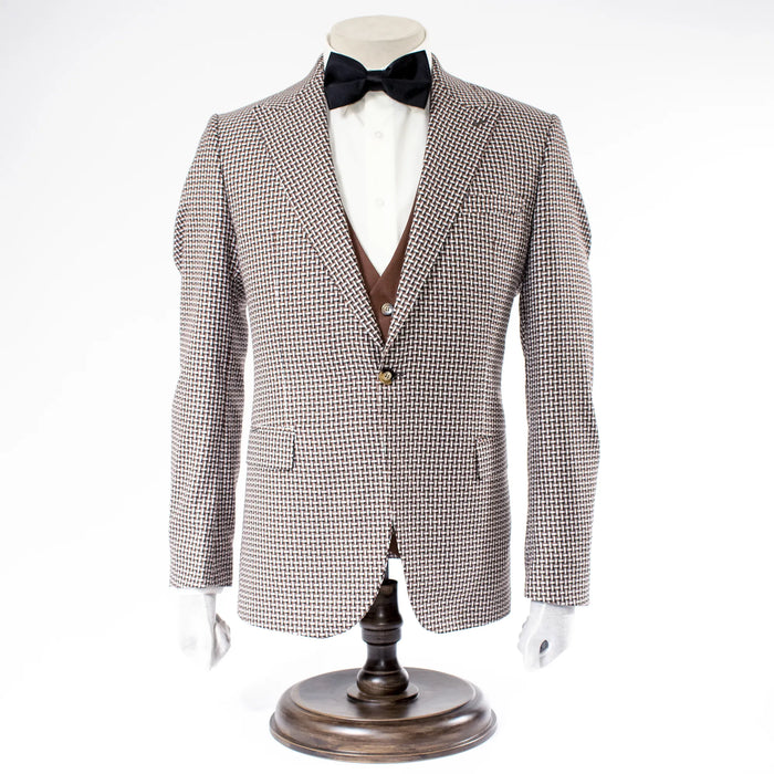 Brown Weave Pattern 3-Piece Tailored-Fit Suit