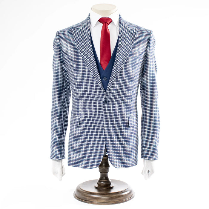 Navy Weave Pattern 3-Piece Tailored-Fit Suit