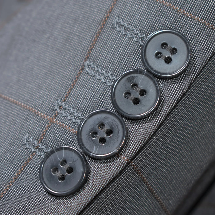 Charcoal Gray Windowpane Plaid 3-Piece Slim-Fit Suit