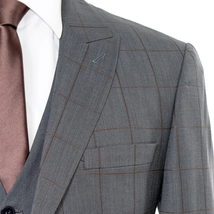 Charcoal Gray Windowpane Plaid 3-Piece Slim-Fit Suit