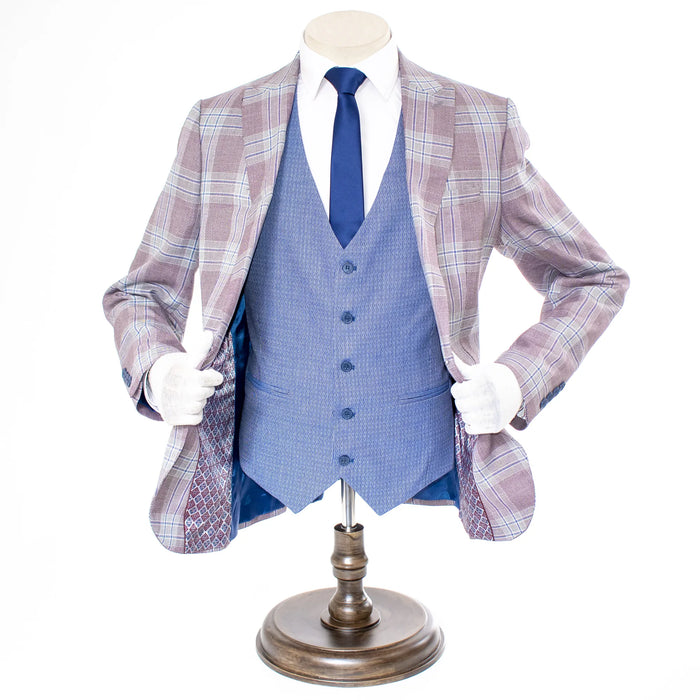 Lavender Plaid 3-Piece Slim-Fit Suit