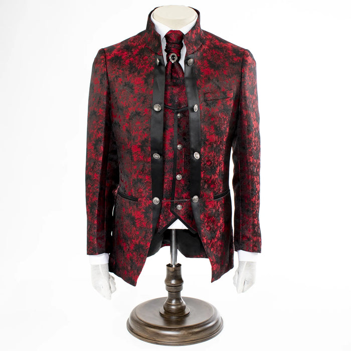 Red Floral Western Style 3-Piece Slim-Fit Tuxedo