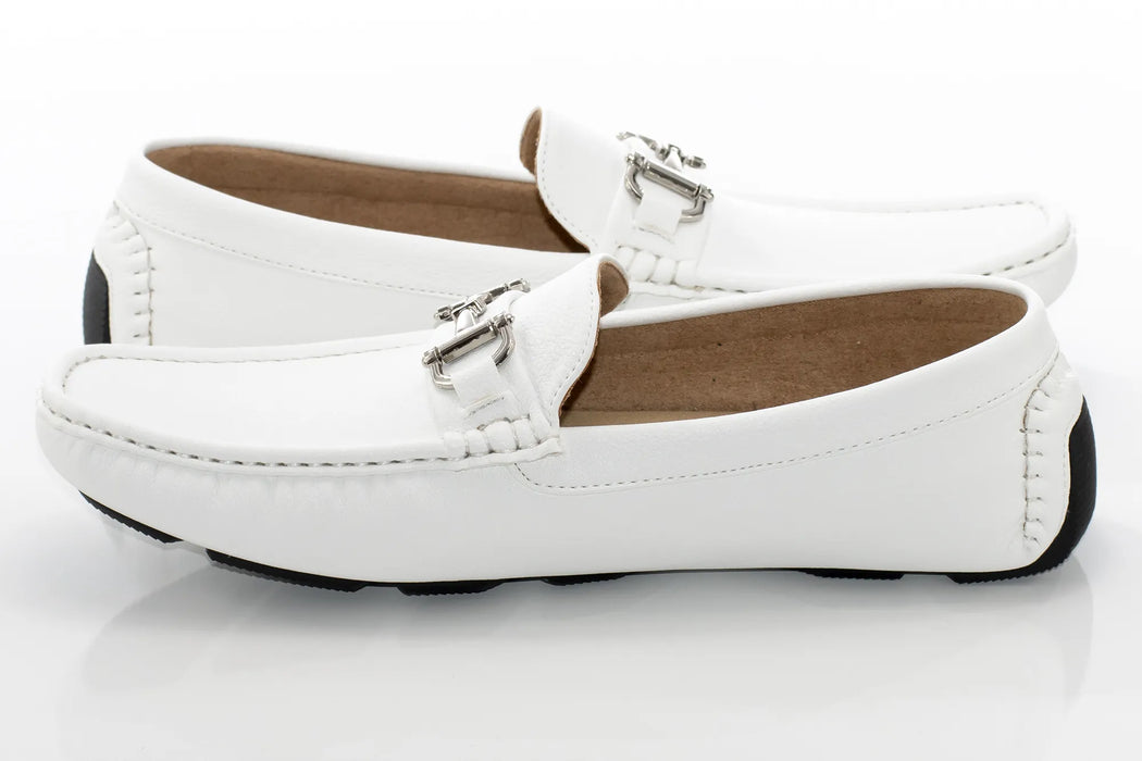 Men's White Leather Dress Loafer Shoe