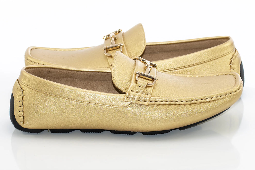 Gold Leather With Horsebit Driver Loafer