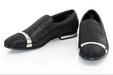 Black Glitter Loafer - Metal Accented Cap-Toe, Outsole
