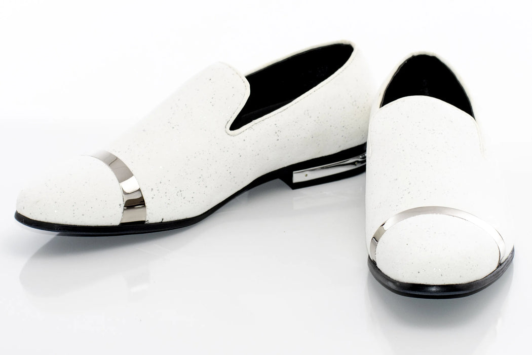 White Glitter Smoking Loafer with Metal Accents
