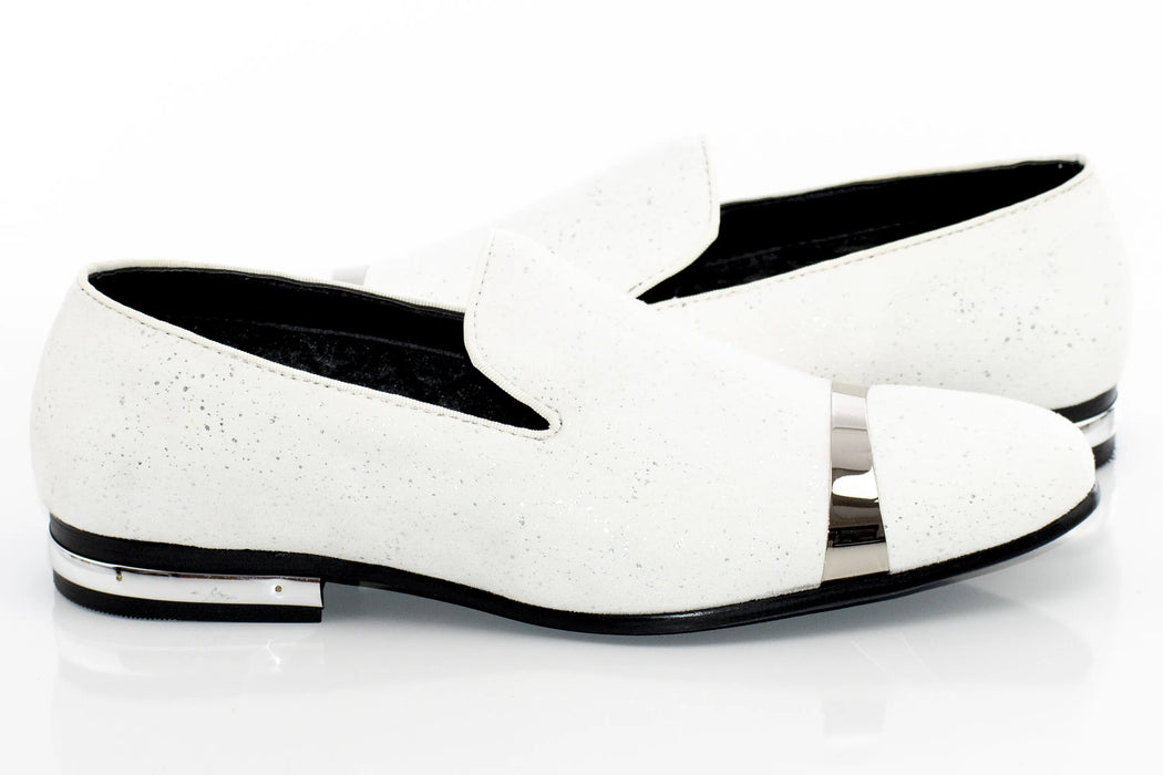 White Glitter Smoking Loafer with Metal Accents