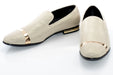 Men's White And Gold Glittered Loafer With Metal Band Cap Toe