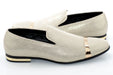 Men's White And Gold Glittered Loafer With Metal Band Cap Toe