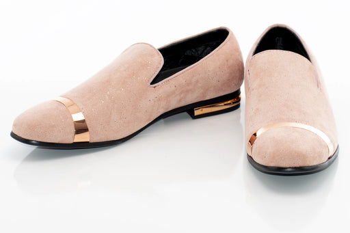 Rose Gold Glitter Smoking Loafer - Metal Accented Toe, Outsole