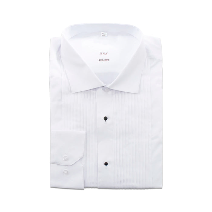 White Slim-Fit Tuxedo Dress Shirt With Standard Collar