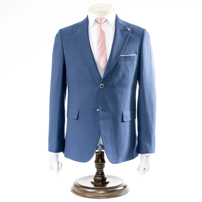 Blue Tweed 3-Piece Tailored-Fit Suit with Gray Vest