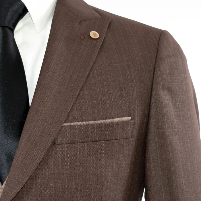 Brown Tweed 3-Piece Tailored-Fit Suit with Light Brown Vest