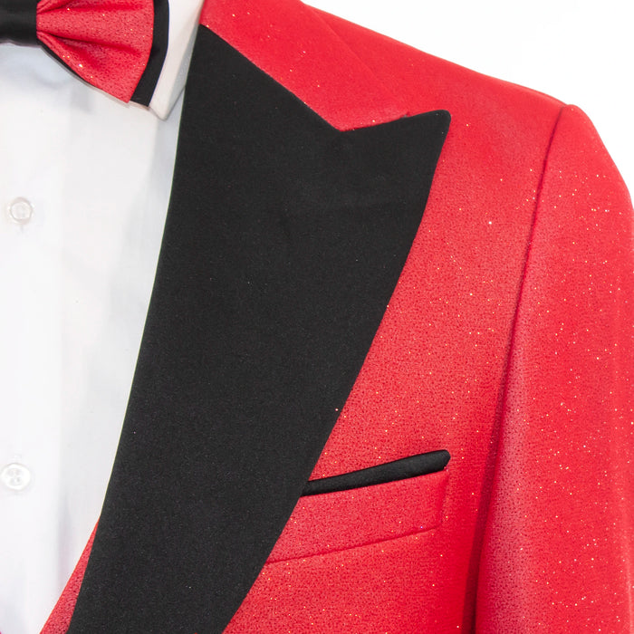 Men's Red Glitter 3-Piece Tuxedo Peak Lapel
