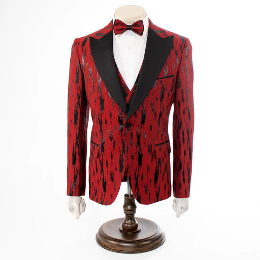 Men's Red Scarlet Splash 3-Piece Tuxedo Peak Lapels