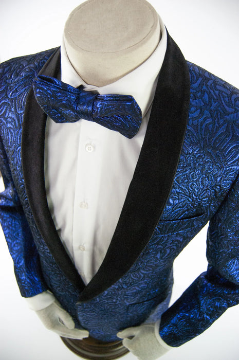 Royal Blue Metallic Embossed Pattern Dinner Jacket