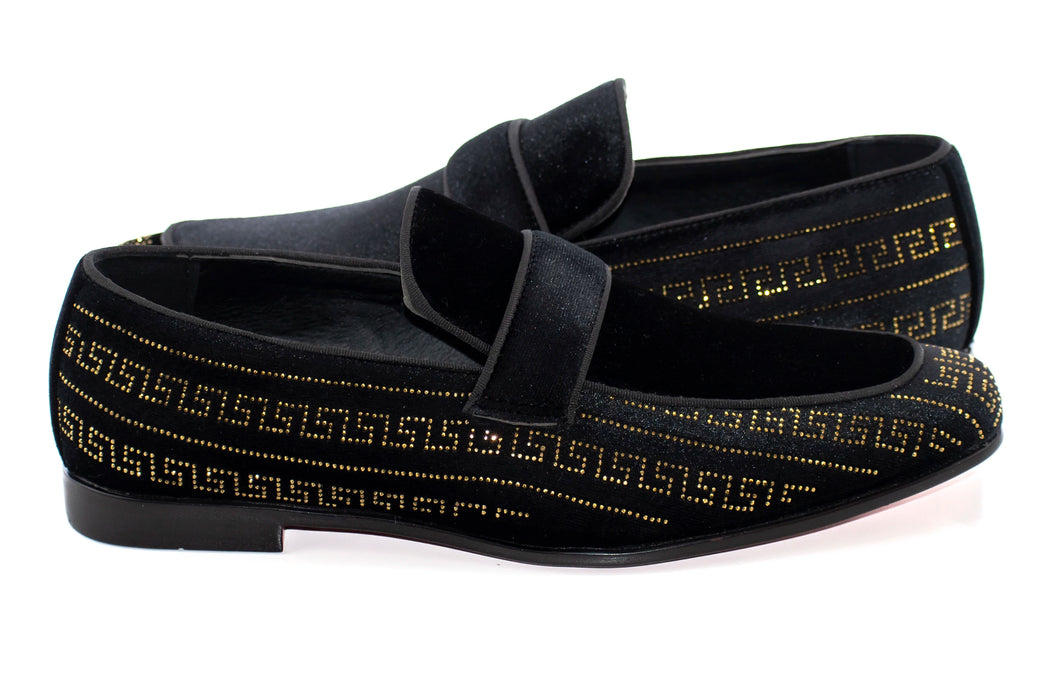 Black And Gold Greek Key Venetian Loafer