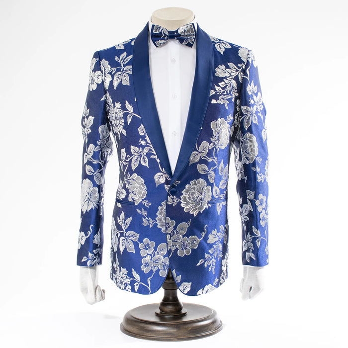 Sapphire Floral Jacket With Shawl Lapels