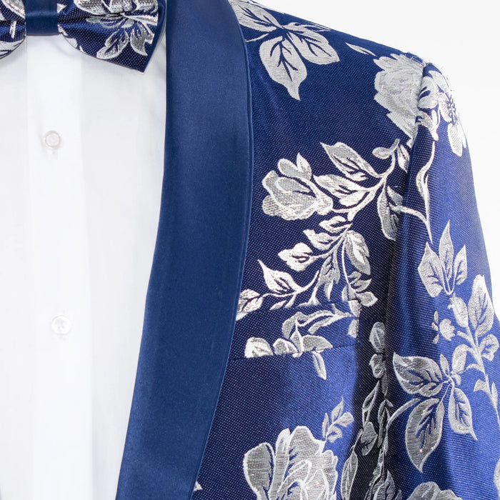Sapphire Floral Jacket With Shawl Lapels