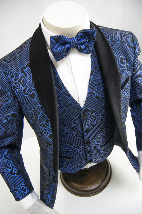 Black and Blue Patterned 3-Piece Tailored-Fit Tuxedo