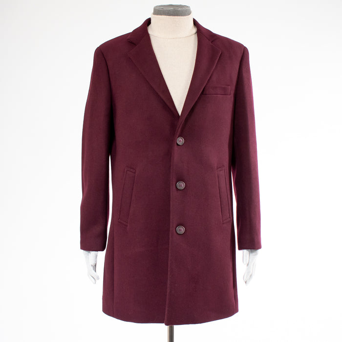 Burgundy Wool Slim-Fit Overcoat