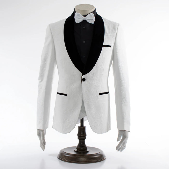 White Damask Patterned 3-Piece Tailored-Fit Tuxedo