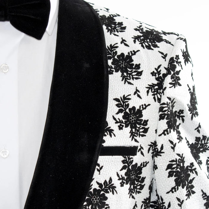 Platinum with Black Floral Pattern 3-Piece Tailored-Fit Tuxedo