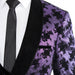 Purple with Black Floral Pattern 3-Piece Tailored-Fit Tuxedo