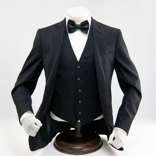 black 3-piece slim-fit wool suit jacket