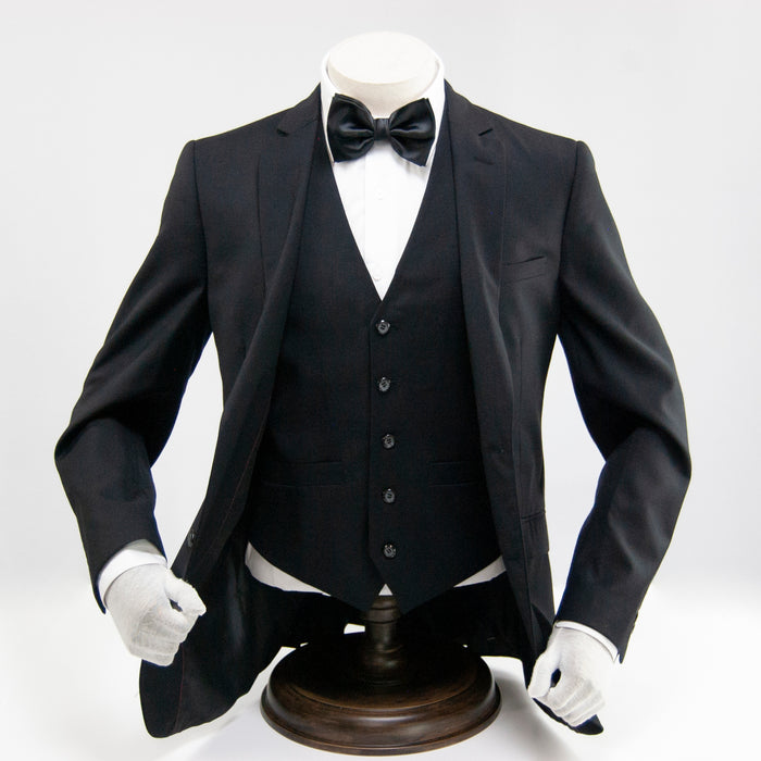 black 3-piece slim-fit wool suit jacket