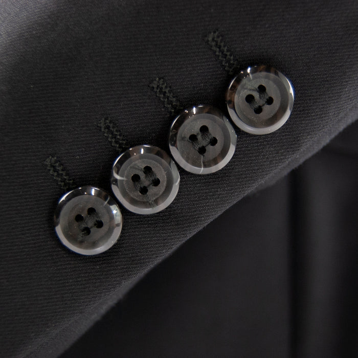 black 3-piece slim-fit wool suit cuff