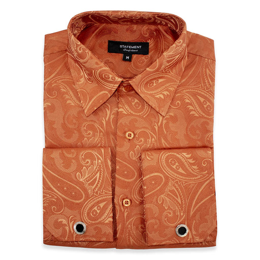 Copper Brown Paisley Regular-Fit Shirt with Cufflinks