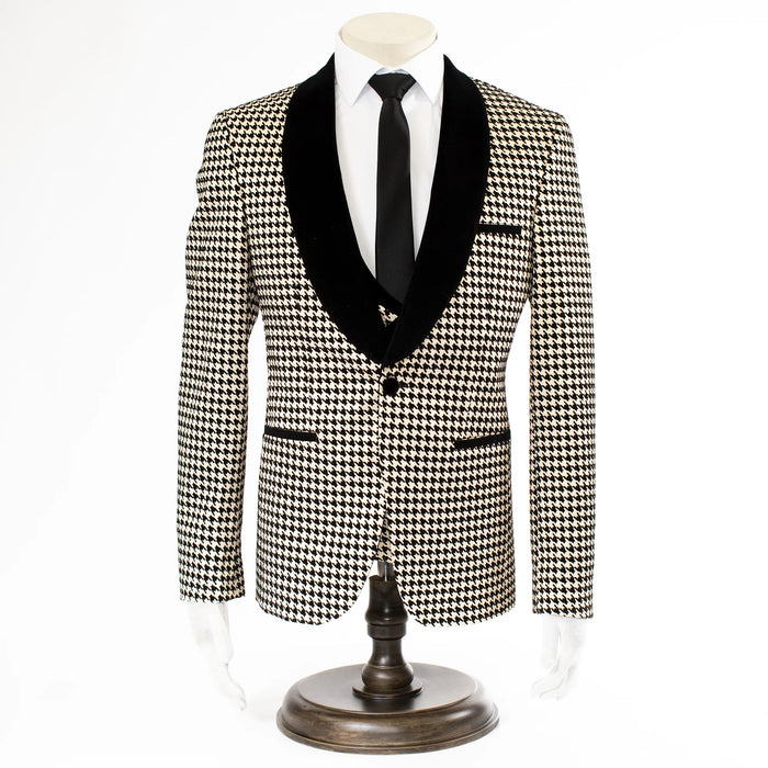 Gold Houndstooth Patterned 3-Piece Tailored-Fit Tuxedo
