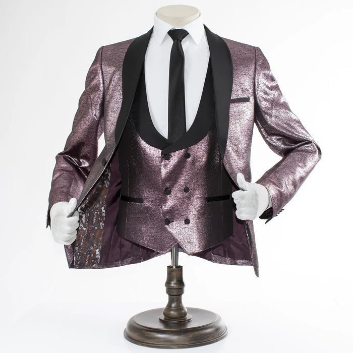 Men's Mauve Pink Metallic Sparkling Tuxedo - Vest