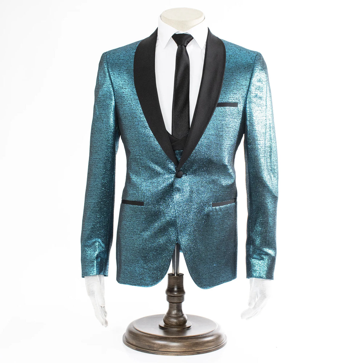 Teal Metallic 3-Piece Tailored-Fit Tuxedo — dolce vita MEN