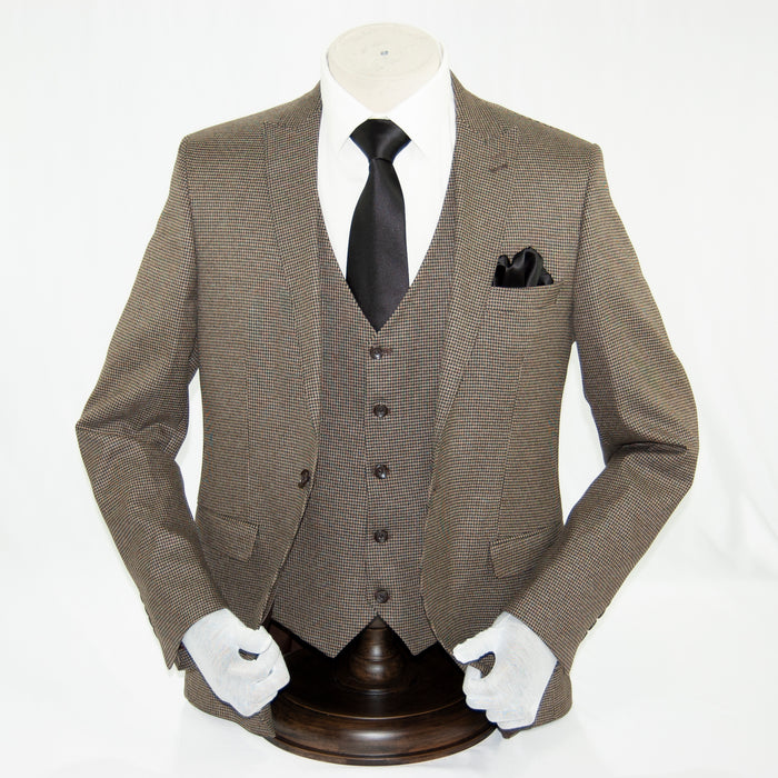 Patterned Brown Designer 3-Piece Slim-Fit Suit