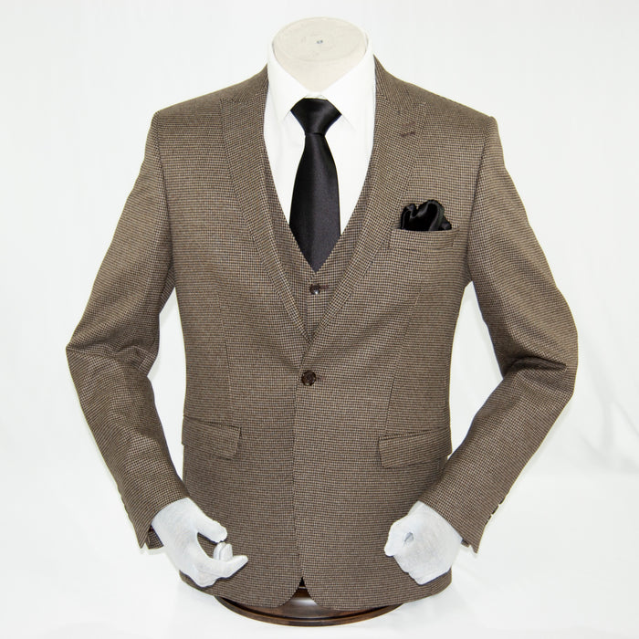 Patterned Brown Designer 3-Piece Slim-Fit Suit