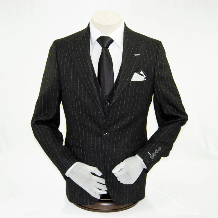 Striped Black Designer 3-Piece Slim-Fit Suit