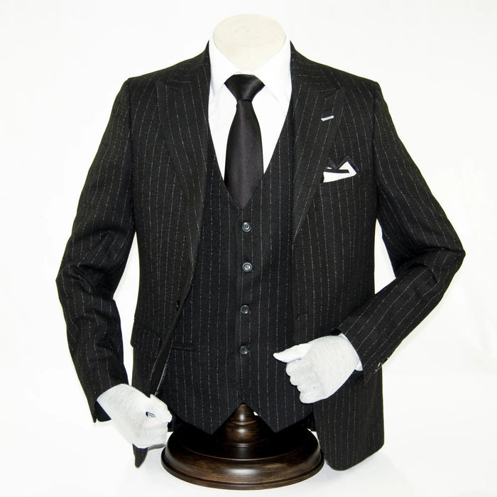 Striped Black Designer 3-Piece Slim-Fit Suit